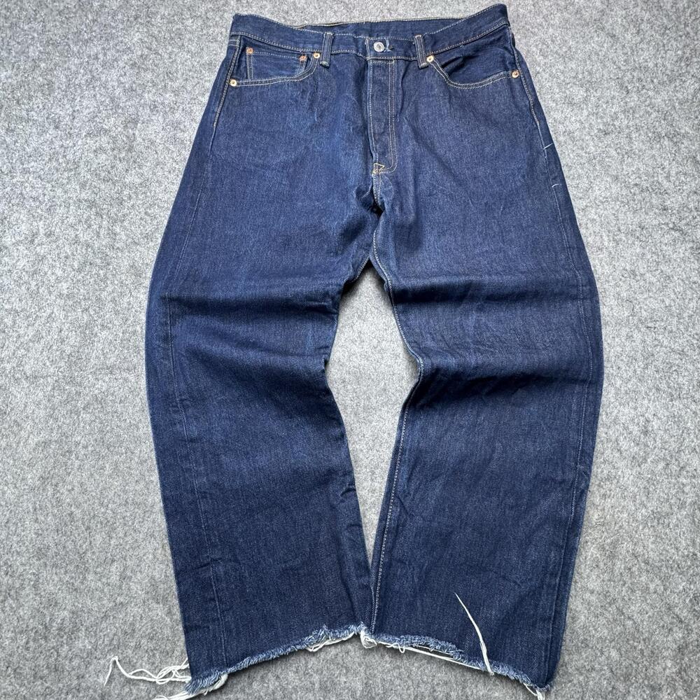 Levi's 501 Jeans Mens 36x24 Blue Dark Wash Straight Leg Crop Raw Hem Denim